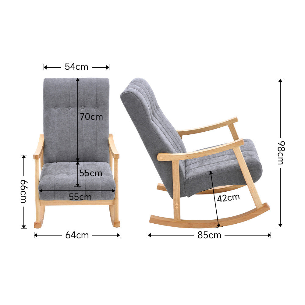 New Dark Grey Velvet Upholstered Tufting  Wooden Arms Rocking Chair