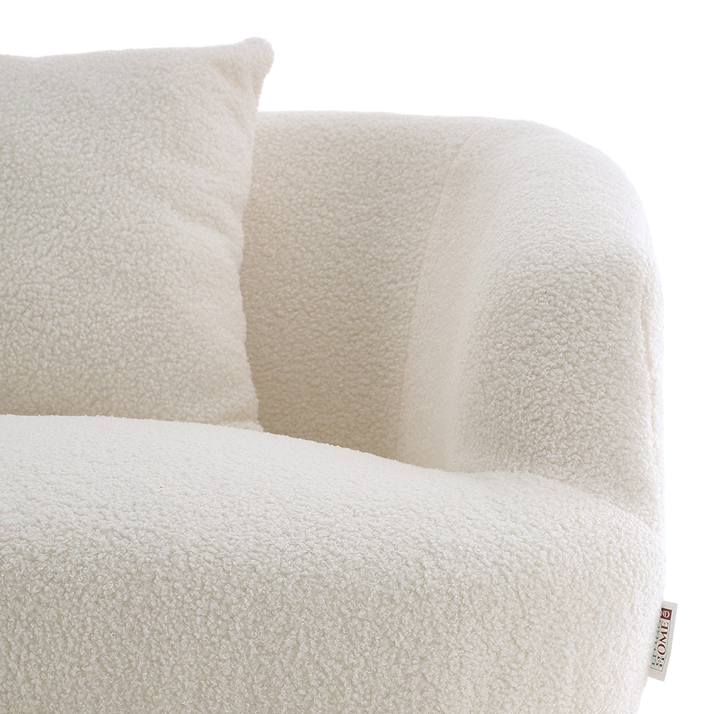 New White Teddy Fabric Loveseat with Metal Legs