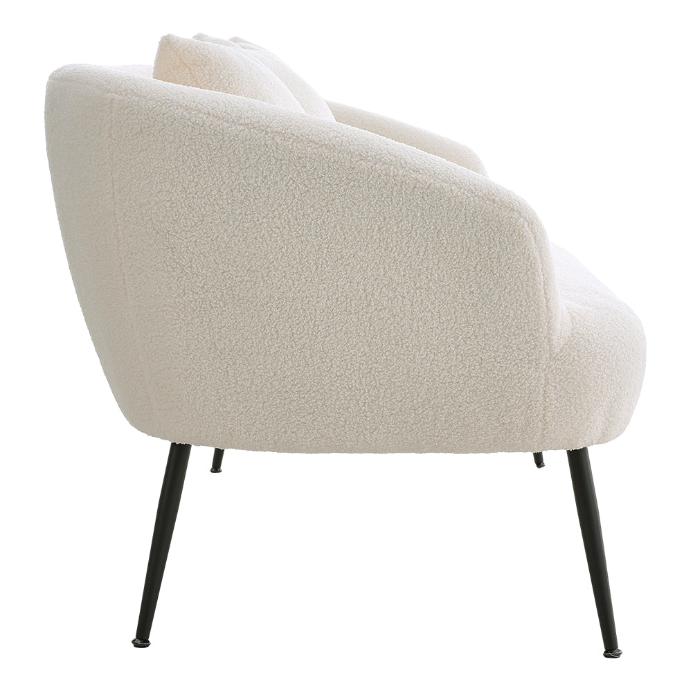 New White Teddy Fabric Loveseat with Metal Legs