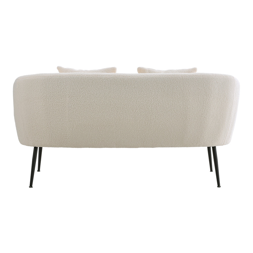 New White Teddy Fabric Loveseat with Metal Legs