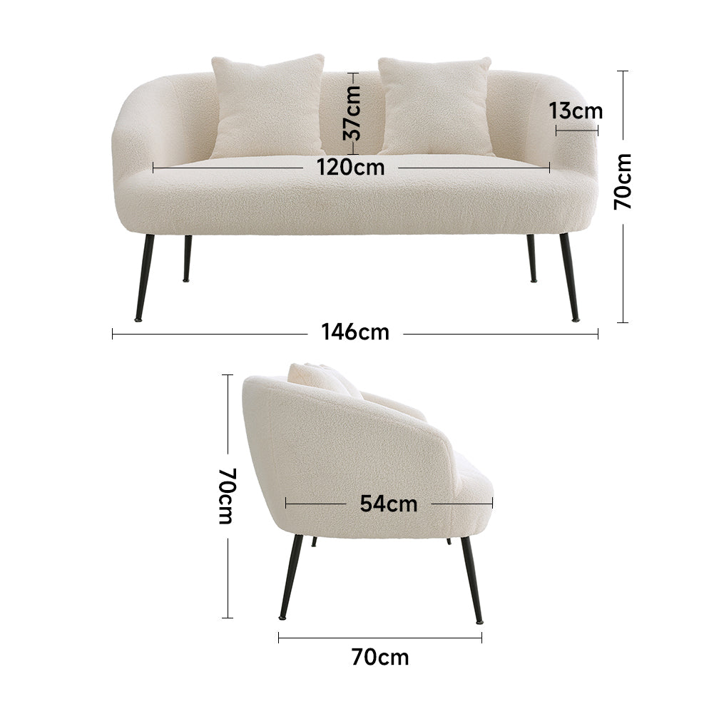 New White Teddy Fabric Loveseat with Metal Legs