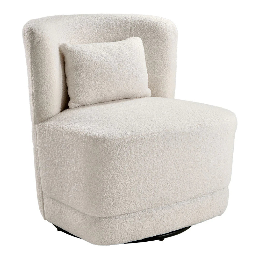 Teddy Fur Boucle Upholstered Swivel Barrel Chair with Pillow