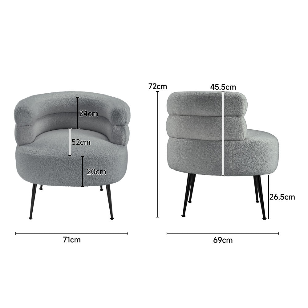 Grey Curved Upholstered Single Sofa Accent Chair