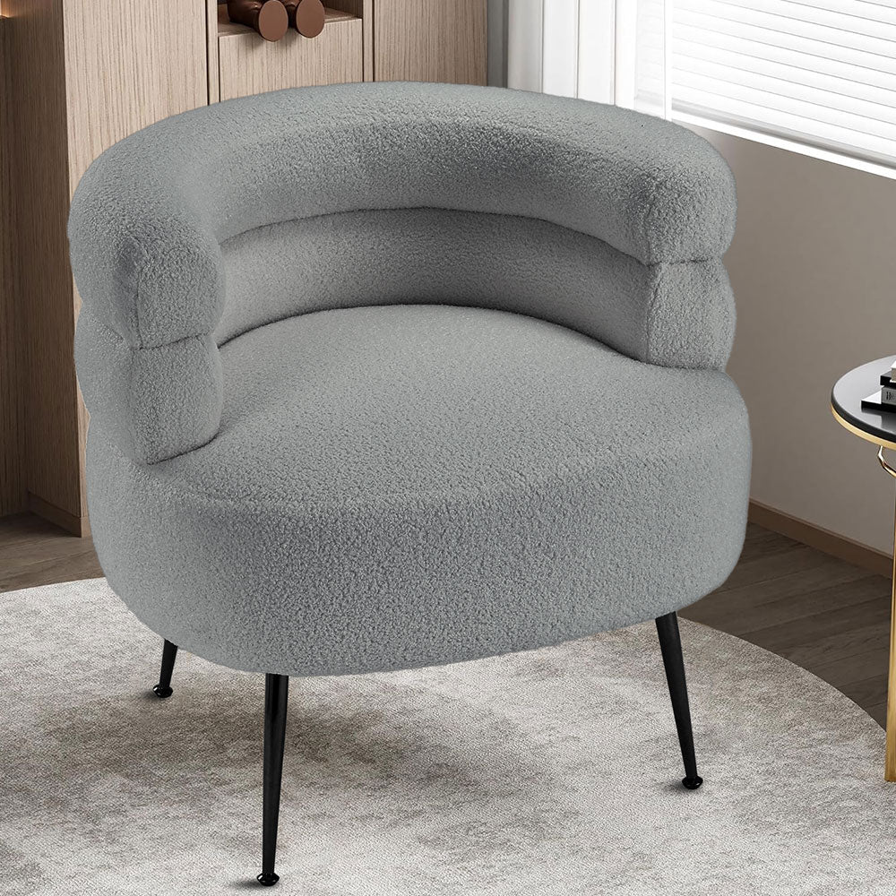 Grey Curved Upholstered Single Sofa Accent Chair