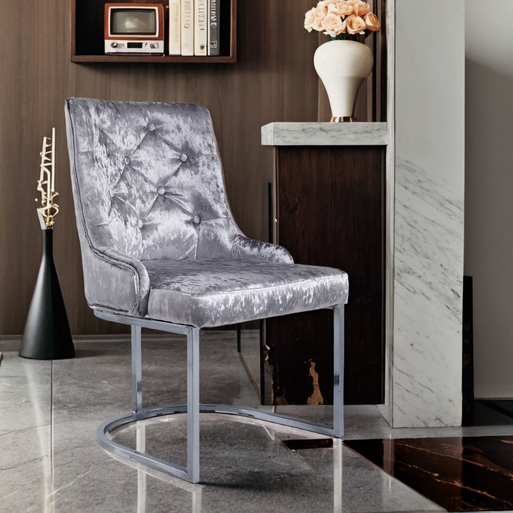 Button Tufted Velvet Dining Chair with Metal Base Silver