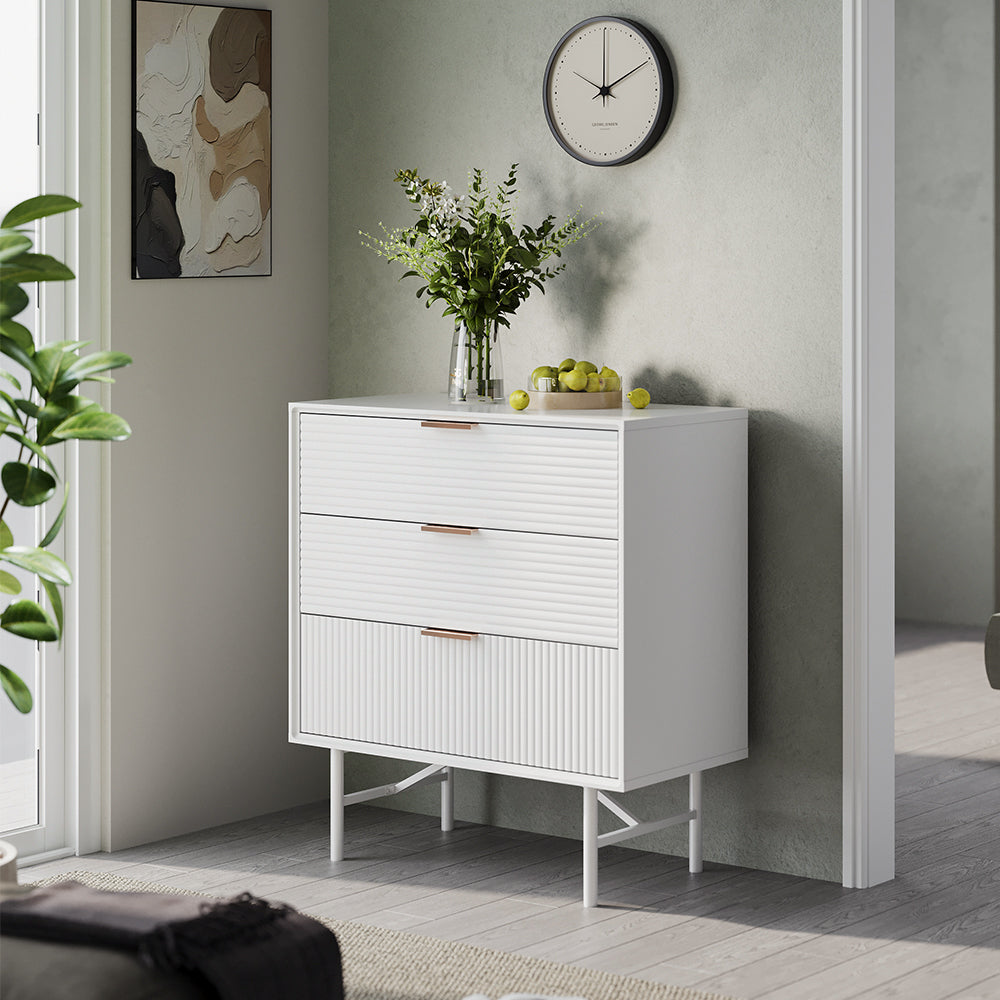 White Wavy Grain Striped Chest of Drawers Storage Cabinet