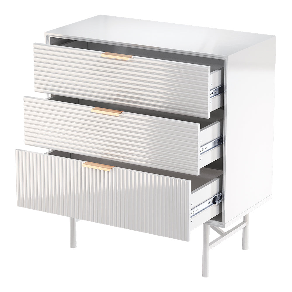 New White Wavy Grain Striped Chest of Drawers Storage Cabinet