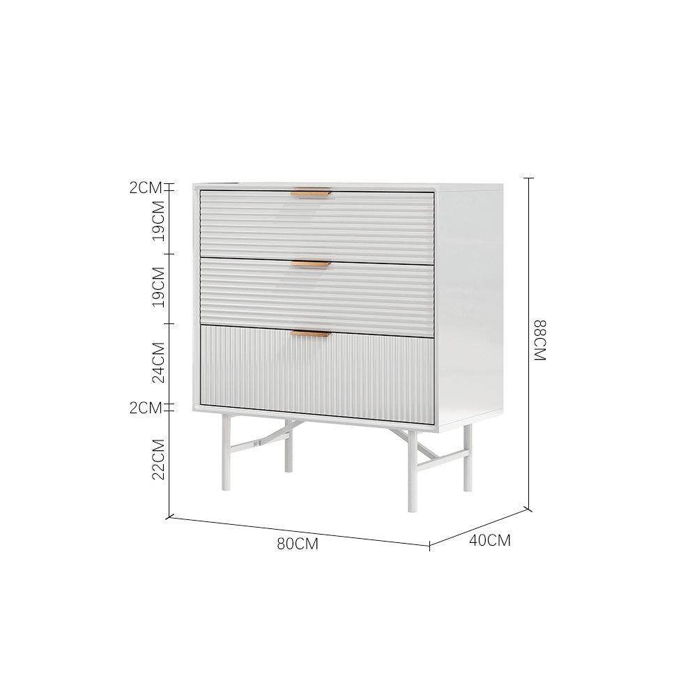 New White Wavy Grain Striped Chest of Drawers Storage Cabinet