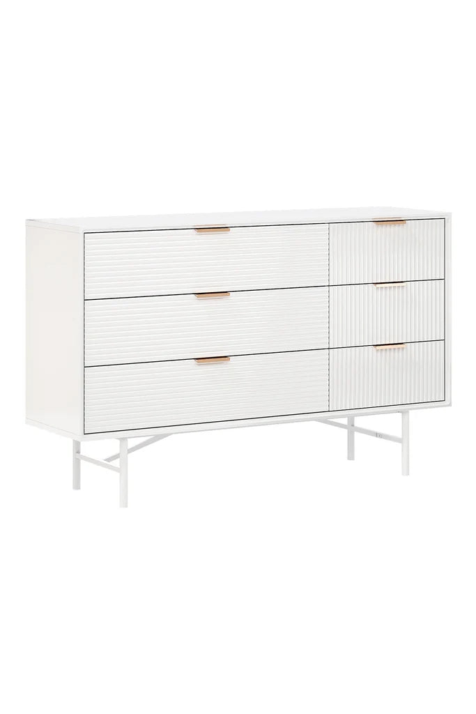 White Wavy Grain Striped Chest of Drawers Sideboard