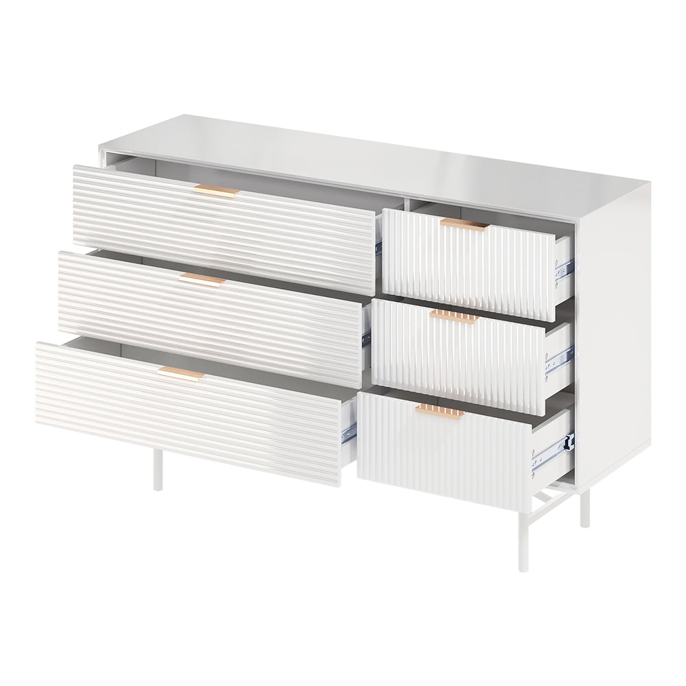 White Wavy Grain Striped Chest of Drawers Sideboard