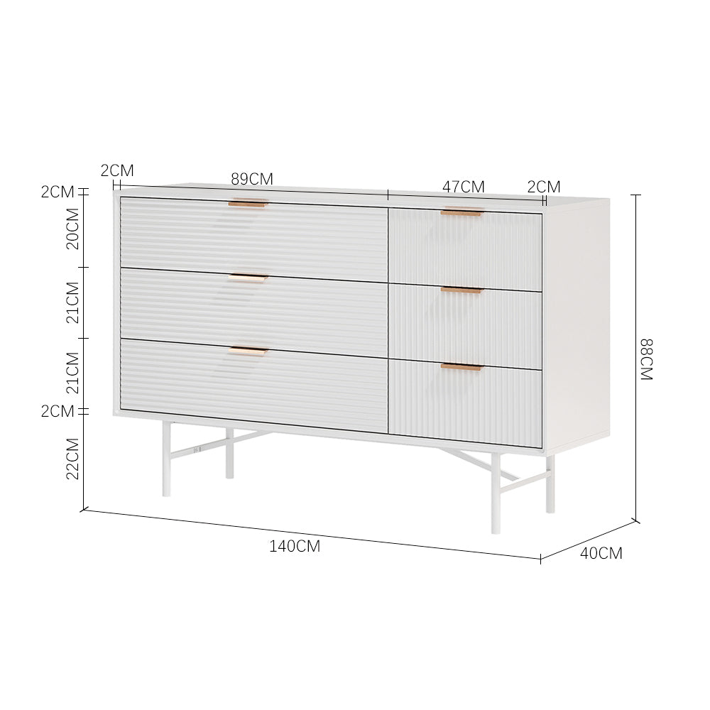 White Wavy Grain Striped Chest of Drawers Sideboard