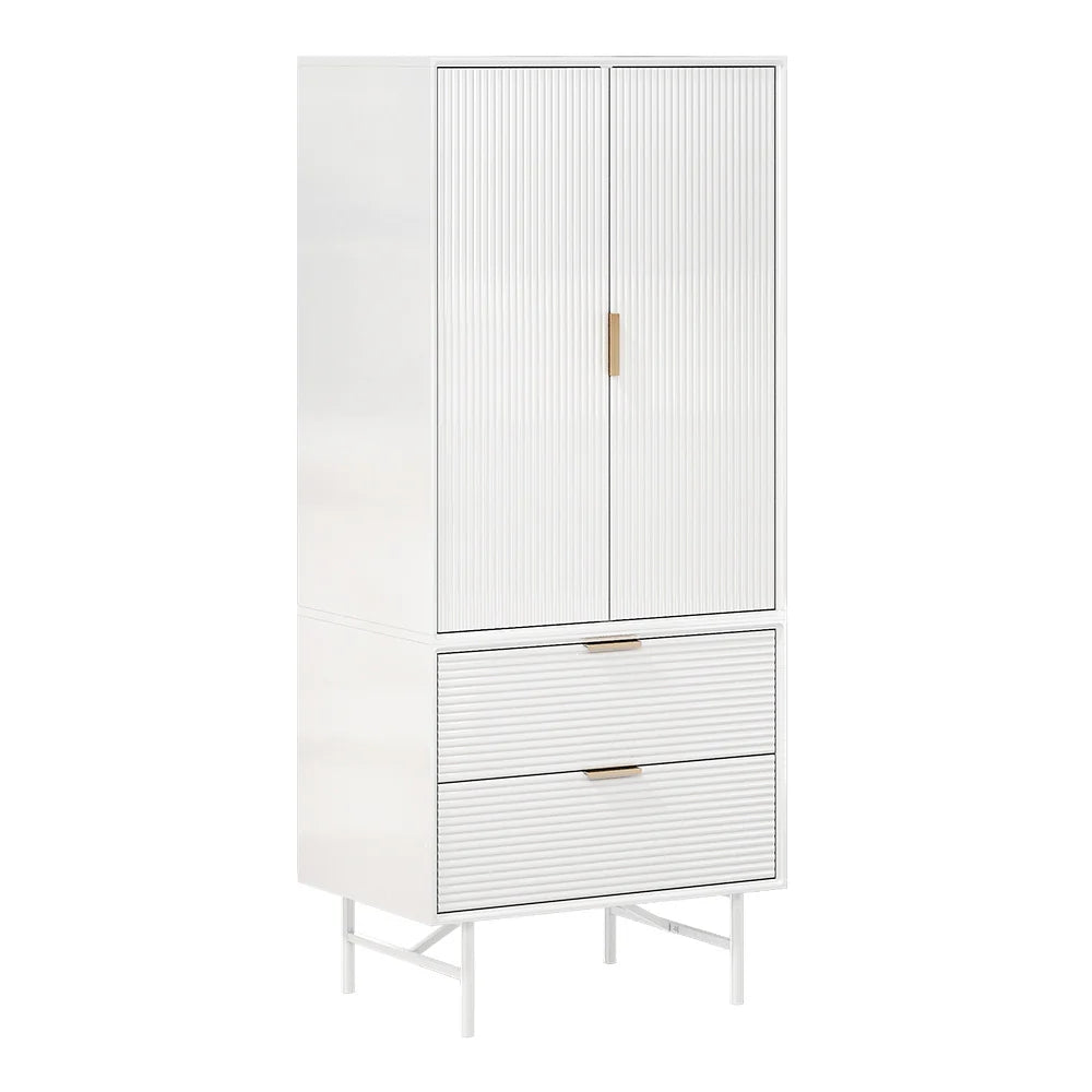 White Wavy Grain Striped Wardrobe Storage Cabinet