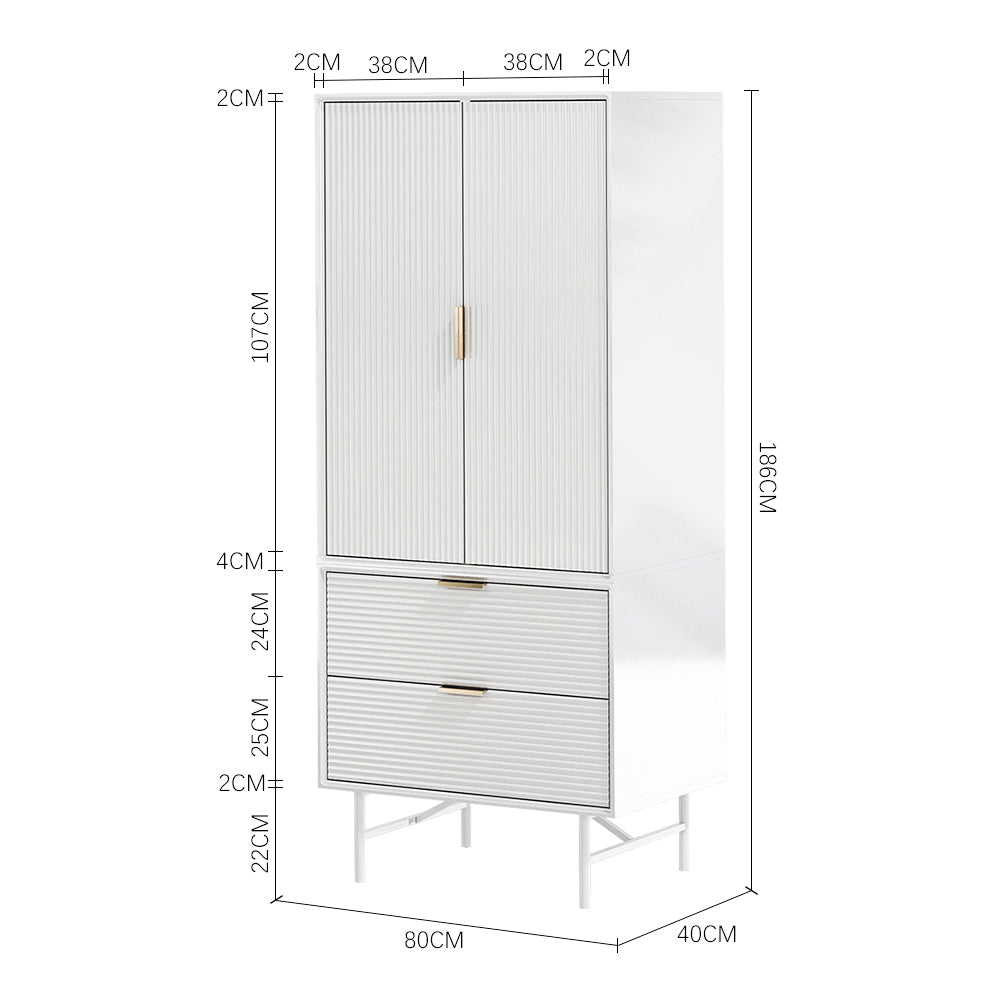 White Wavy Grain Striped Wardrobe Storage Cabinet