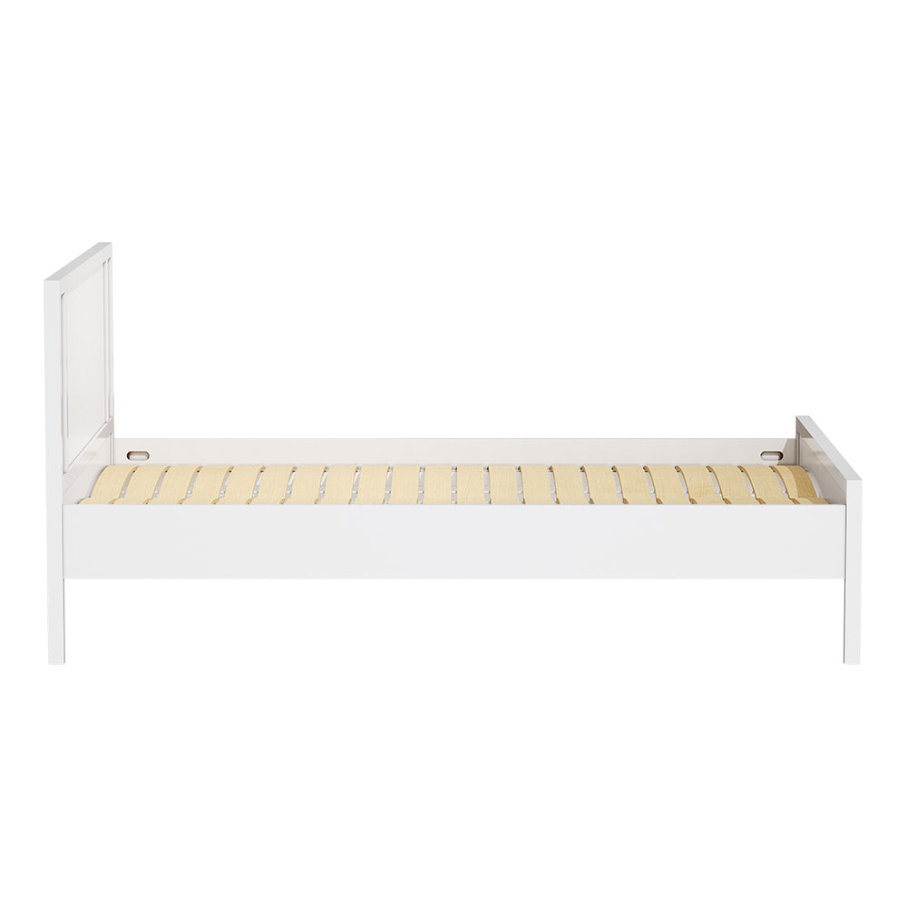 White Wavy Grain Striped Dual Row Wooden Bed Frame