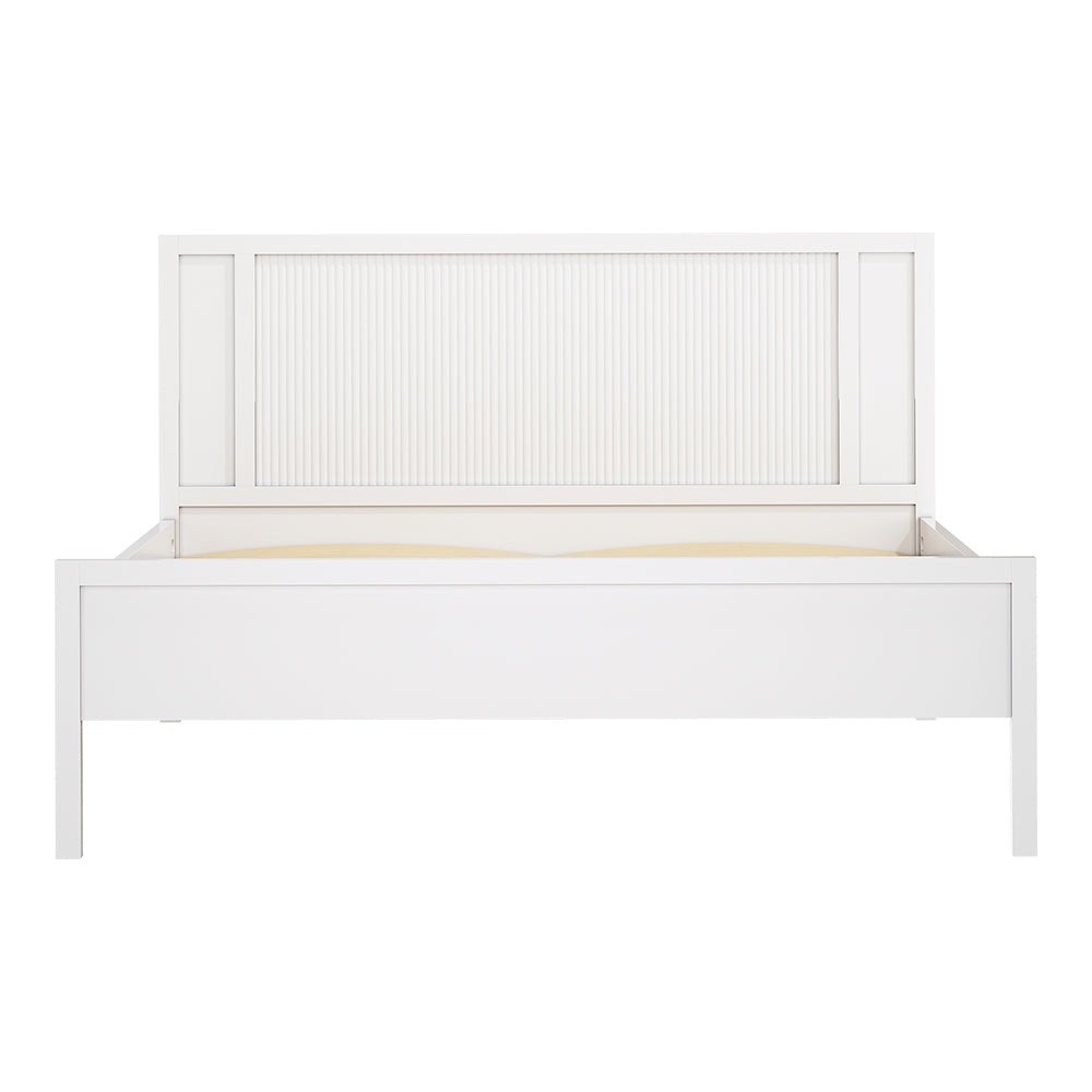 White Wavy Grain Striped Dual Row Wooden Bed Frame