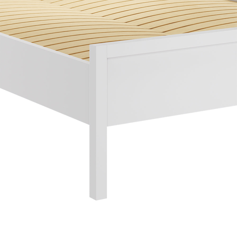 White Wavy Grain Striped Dual Row Wooden Bed Frame