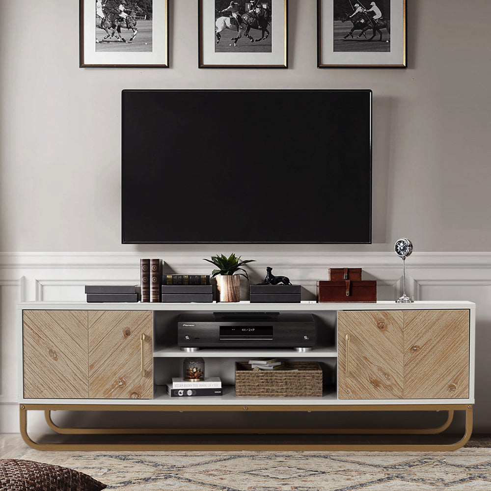 Wooden Doors Storage TV Stand with Shelving Unit