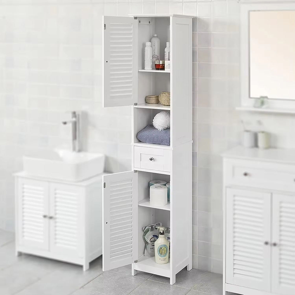 White Shutter Wooden Tall Cabinet