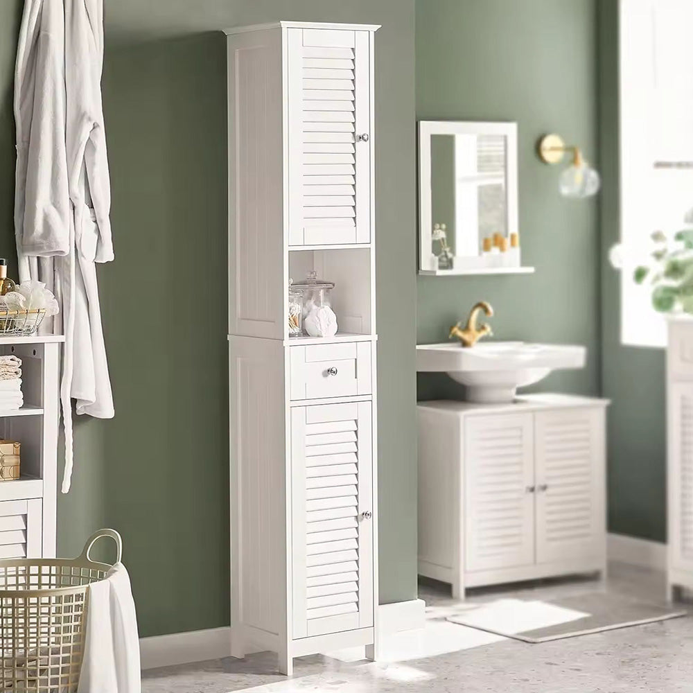 White Shutter Wooden Tall Cabinet