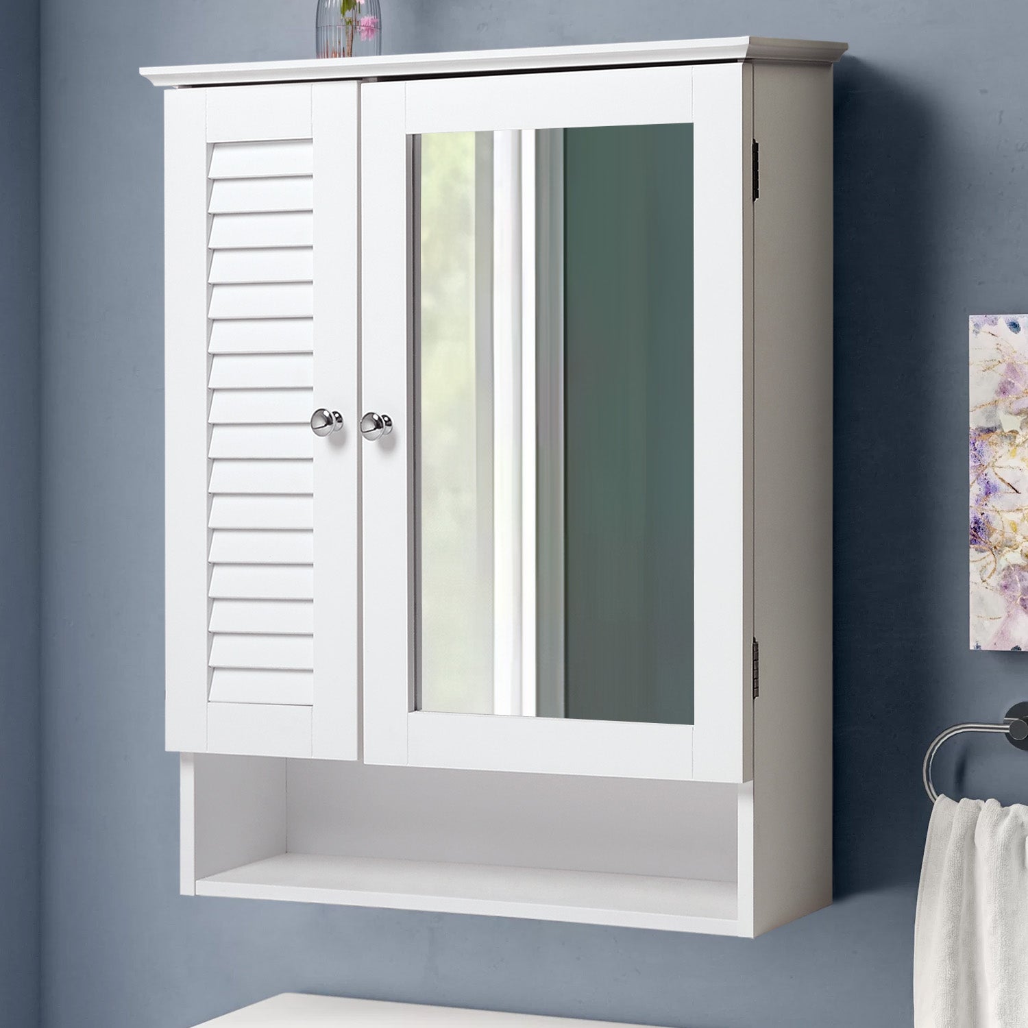 White Shutter Wooden Mirror Cabinet