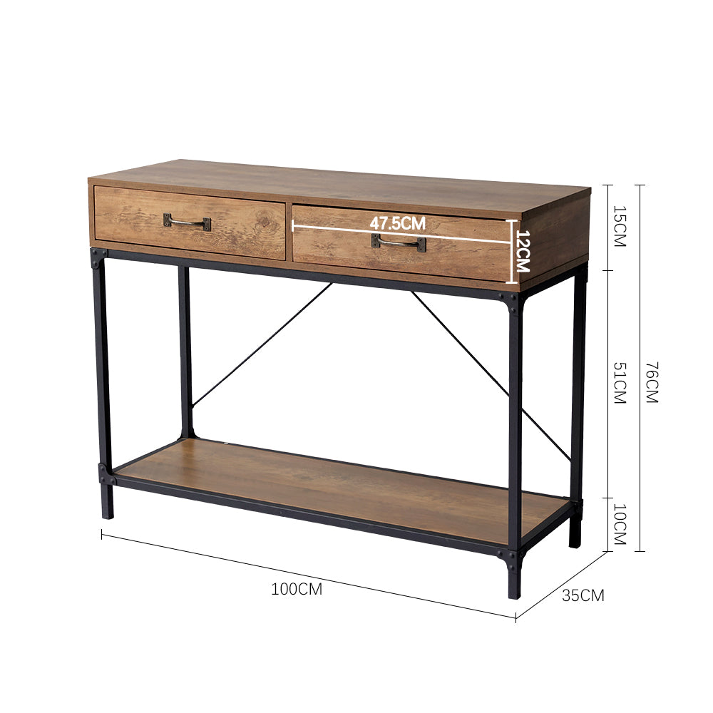 Metal Frame Wooden Hallway Console Table with 2 Drawers