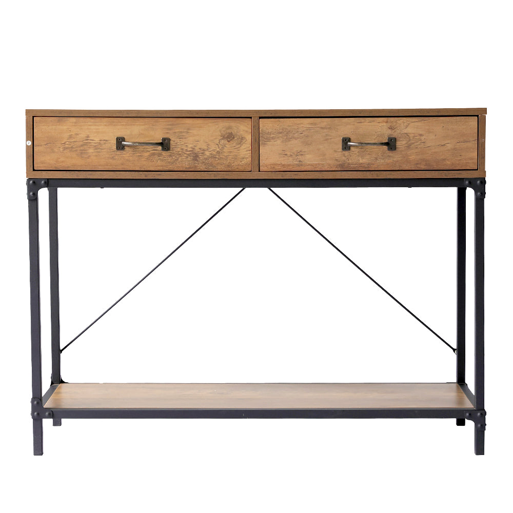 Metal Frame Wooden Hallway Console Table with 2 Drawers