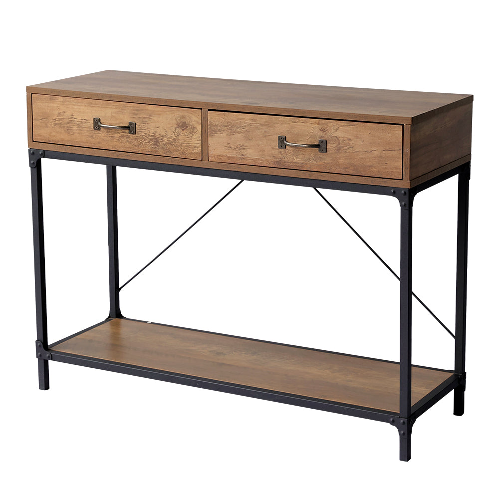 Metal Frame Wooden Hallway Console Table with 2 Drawers