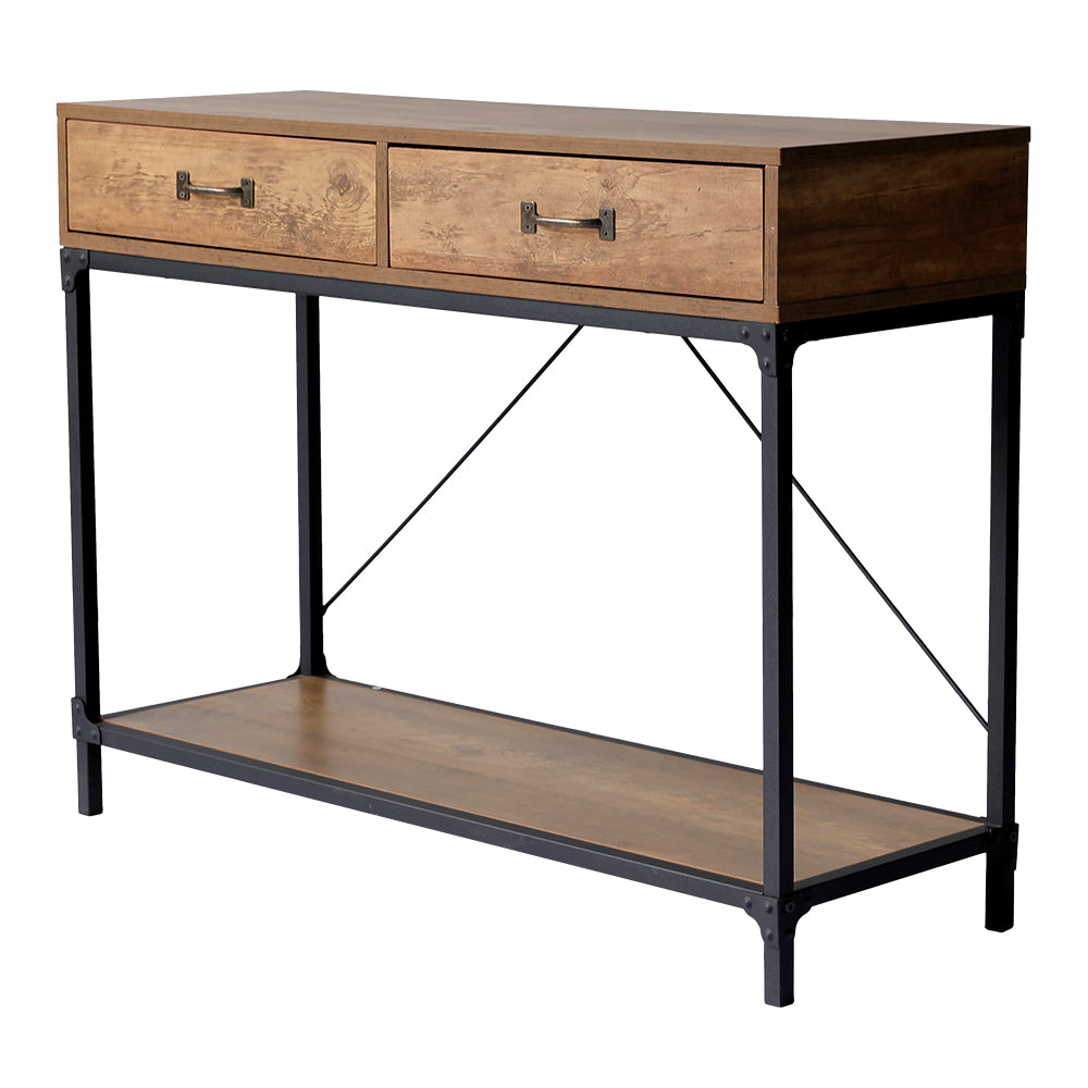 Metal Frame Wooden Hallway Console Table with 2 Drawers