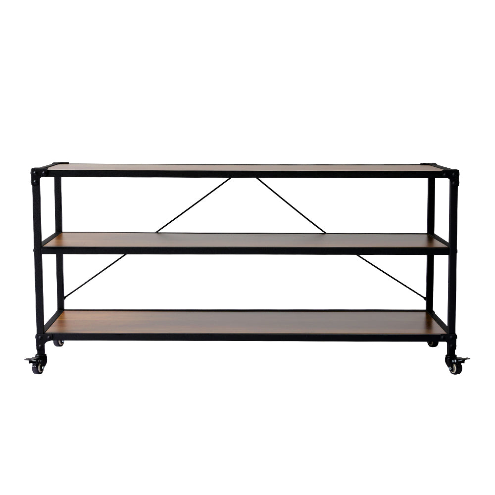 Metal Frame 3 Tier Wooden Shelving Unit Storage Rack with Wheels