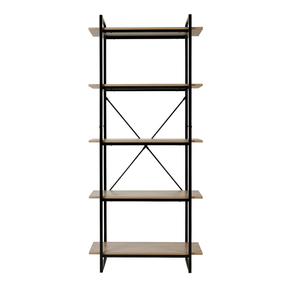 Metal Frame 5 Tier Wooden Bookcase Standing Shelves