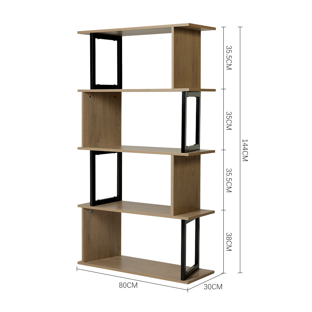 Metal Frame Wooden Bookcase 5 Tier Shelving Unit