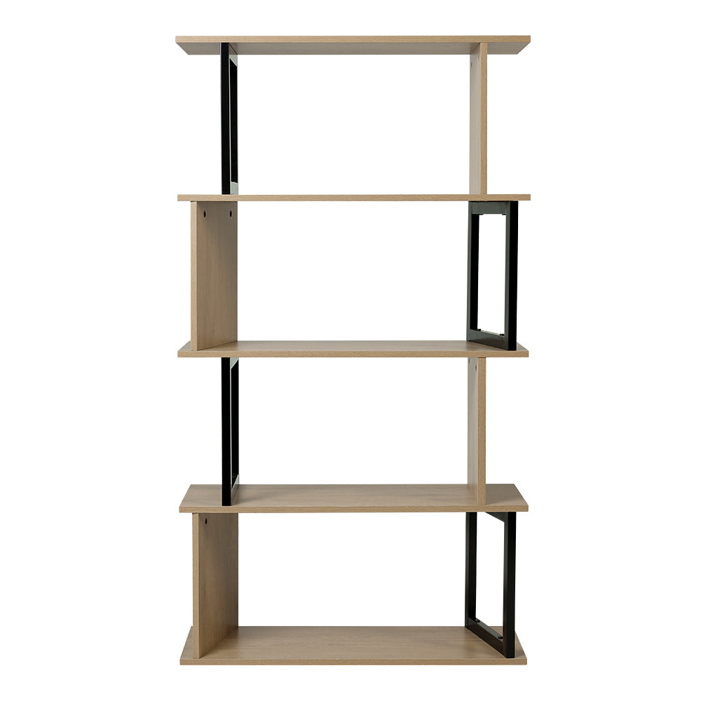 Metal Frame Wooden Bookcase 5 Tier Shelving Unit