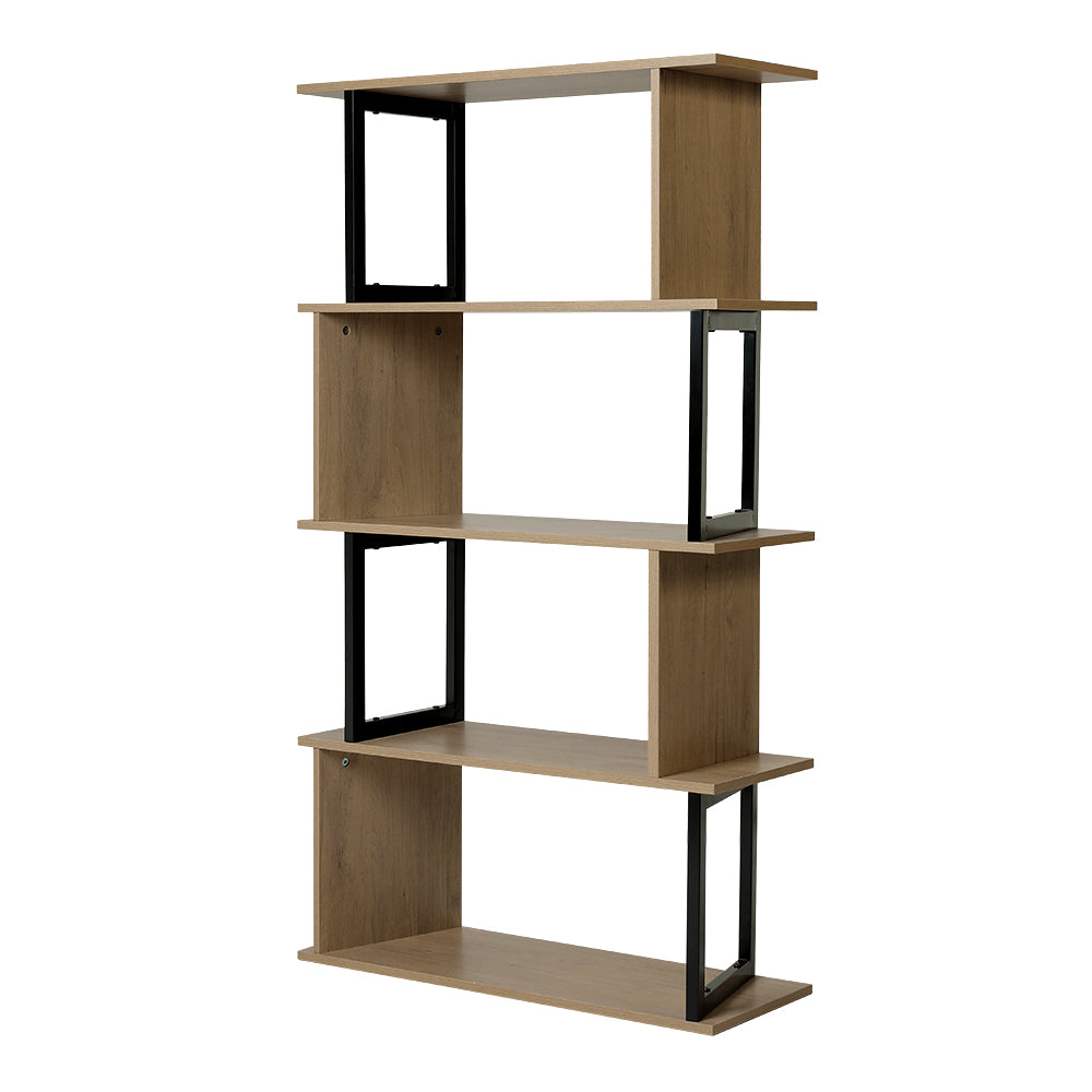 Metal Frame Wooden Bookcase 5 Tier Shelving Unit