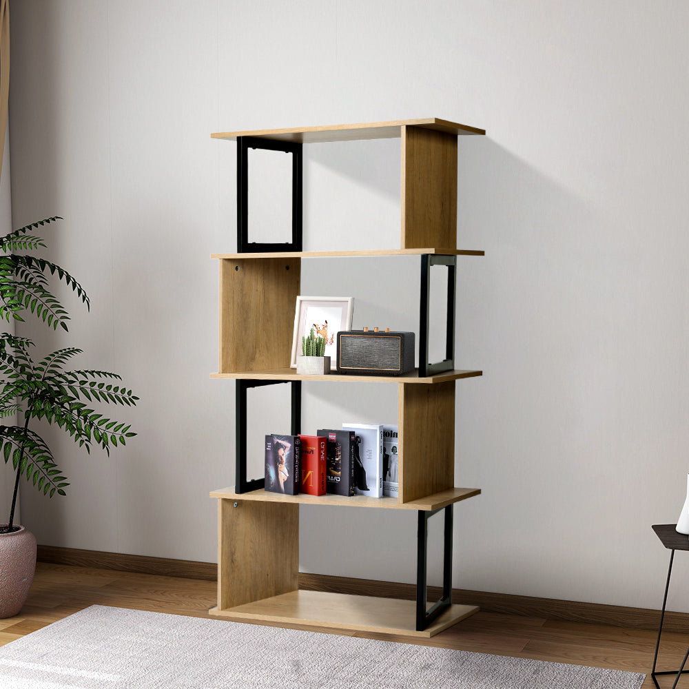 Metal Frame Wooden Bookcase 5 Tier Shelving Unit