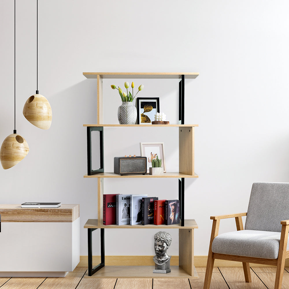 Metal Frame Wooden Bookcase 5 Tier Shelving Unit