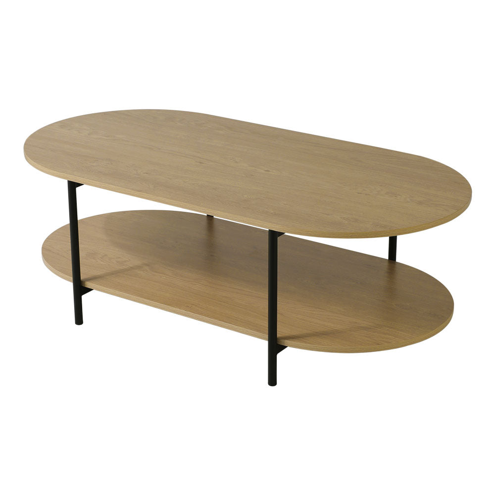 Wood Grain Oval Coffee Table with Metal Legs