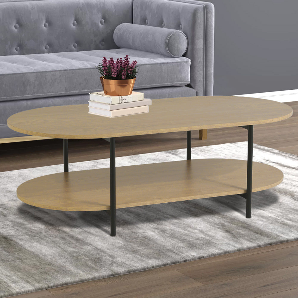 Wood Grain Oval Coffee Table with Metal Legs