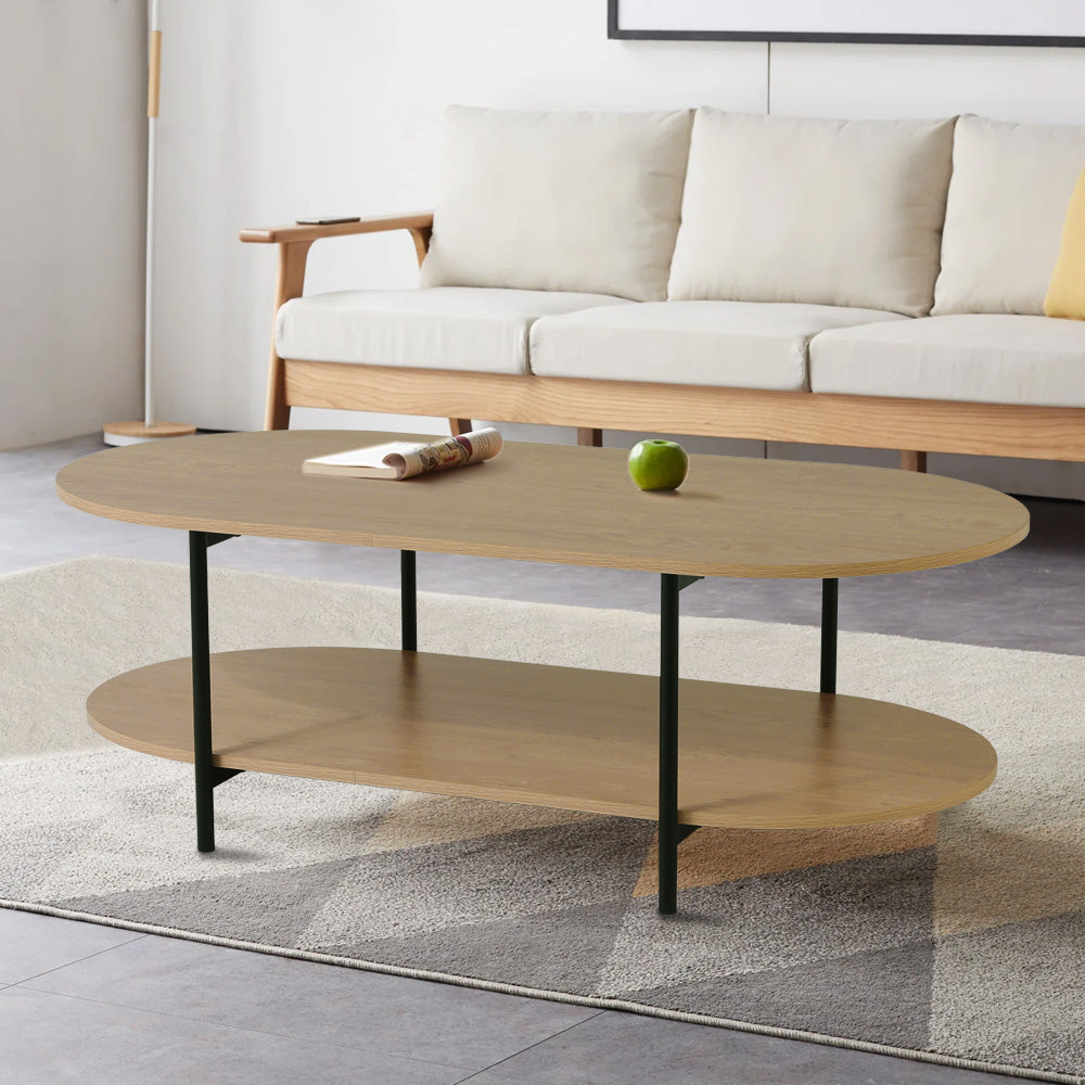 Wood Grain Oval Coffee Table with Metal Legs