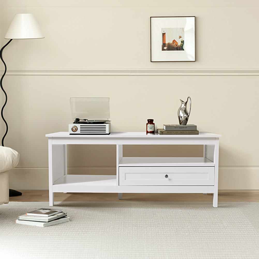 Classic White TV Stand Coffee Table with Drawer