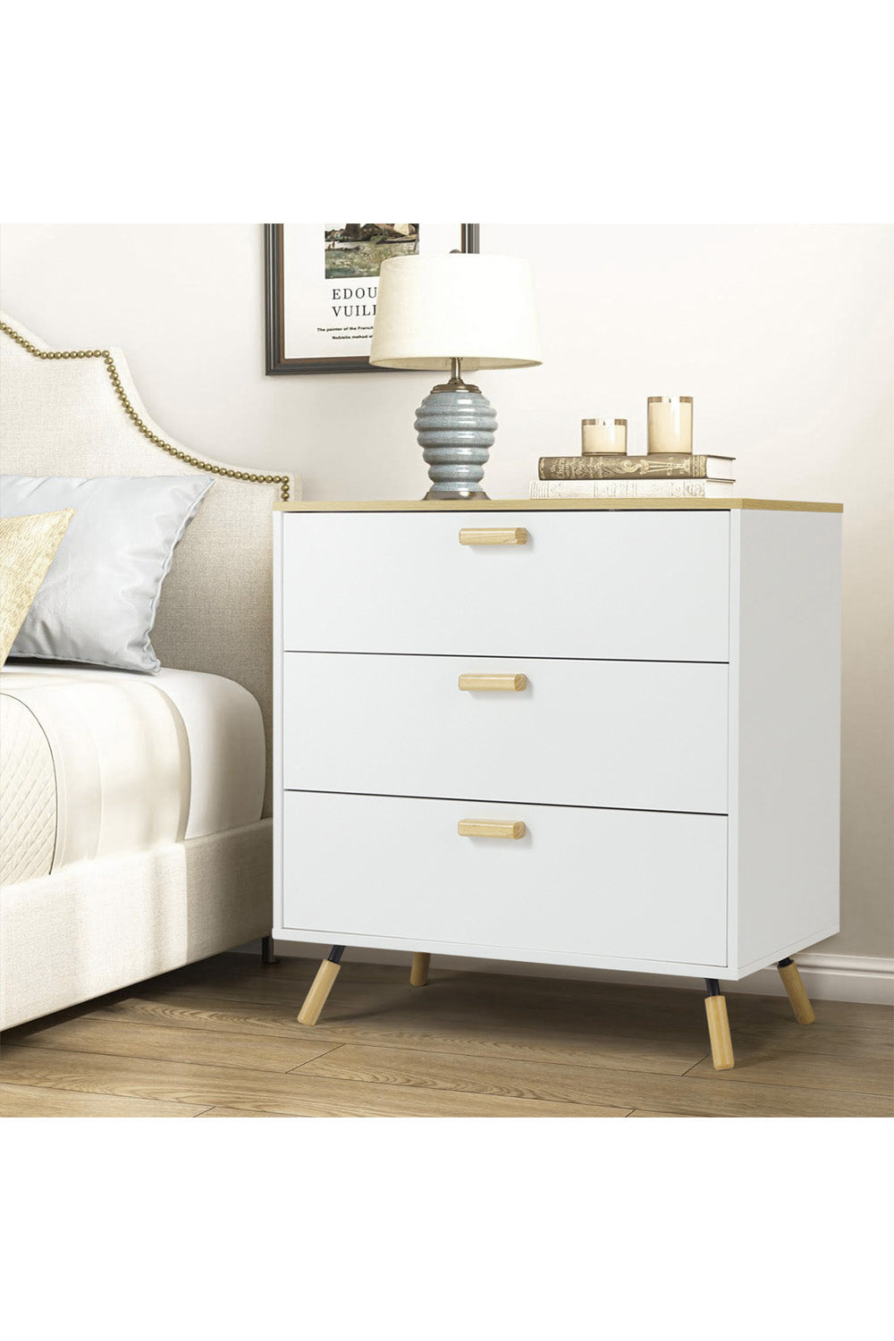 NEW Simple-Styled Three Drawers Wooden Side Cabinet