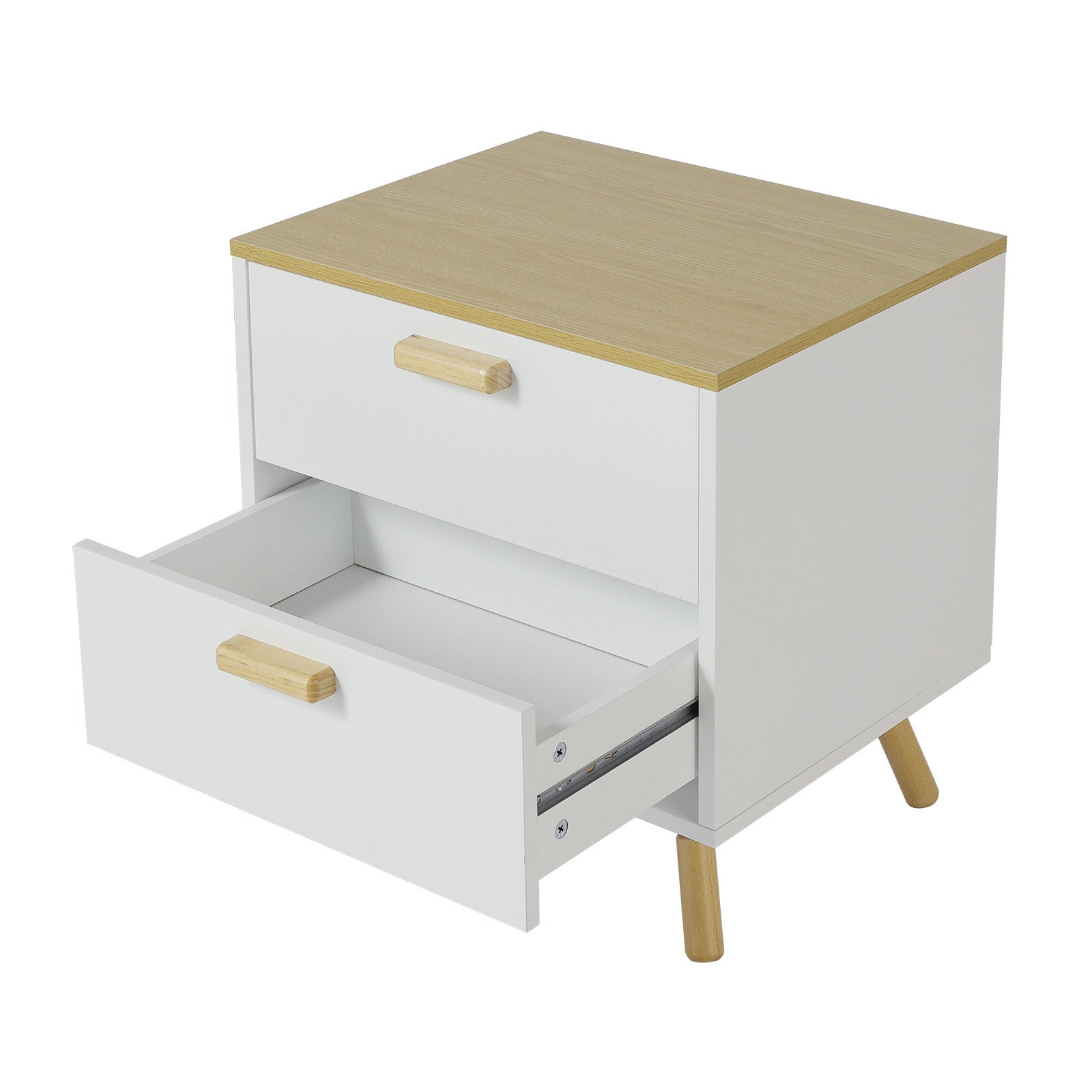 Simple-Styled White Wooden Nightstand Bedside Table with 2 Drawers