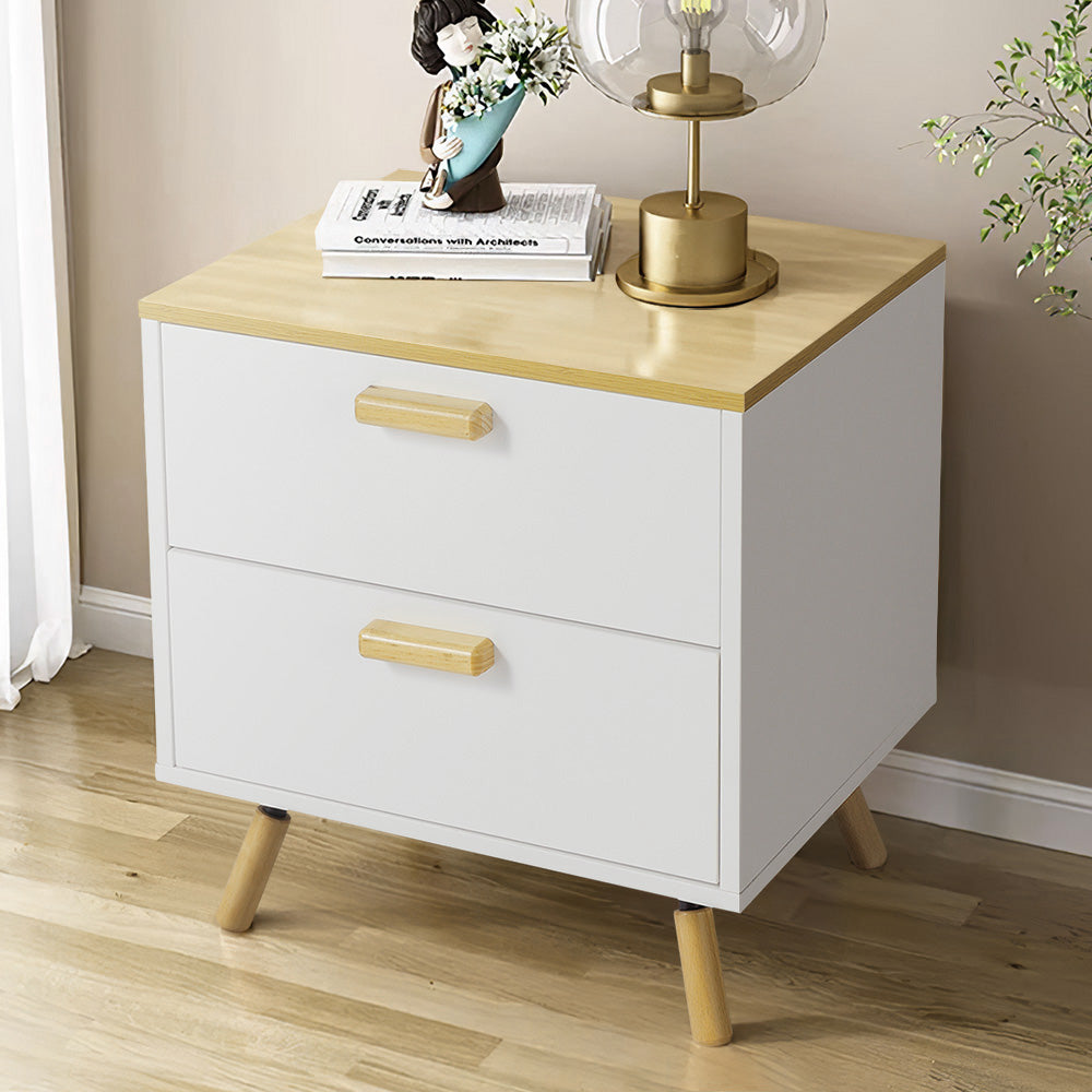 Simple-Styled White Wooden Nightstand Bedside Table with 2 Drawers