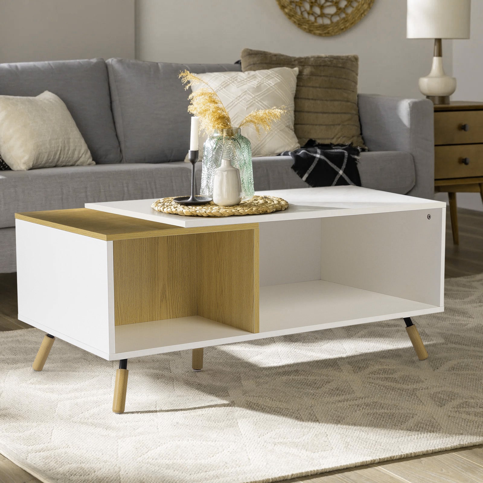 Simple-Styled White Wooden Storage Coffee Table