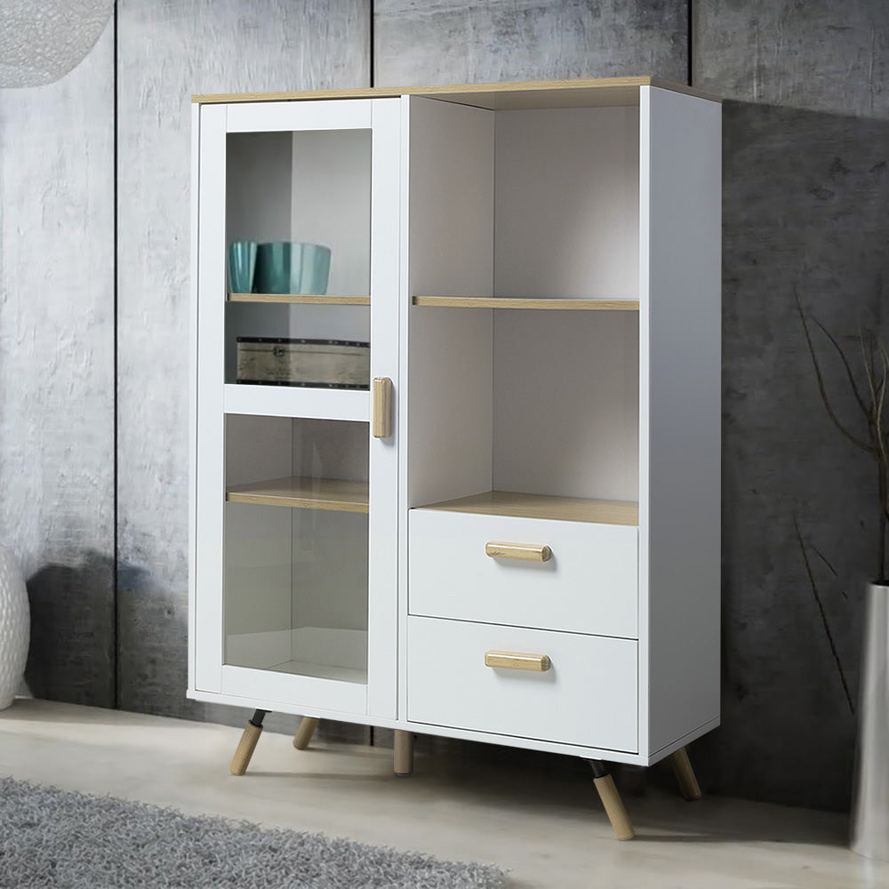 Simple-Styled White Wooden Display Storage Cabinet with Glass Door