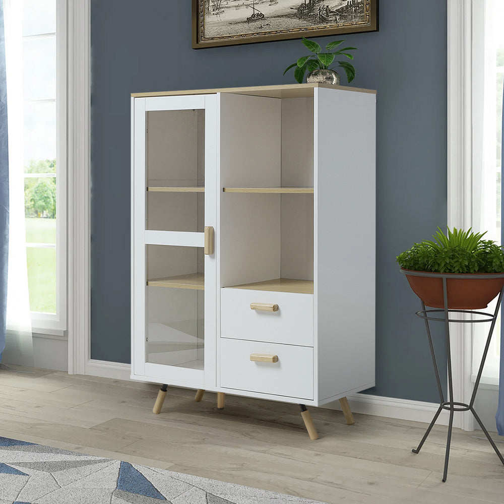 Simple-Styled White Wooden Display Storage Cabinet with Glass Door