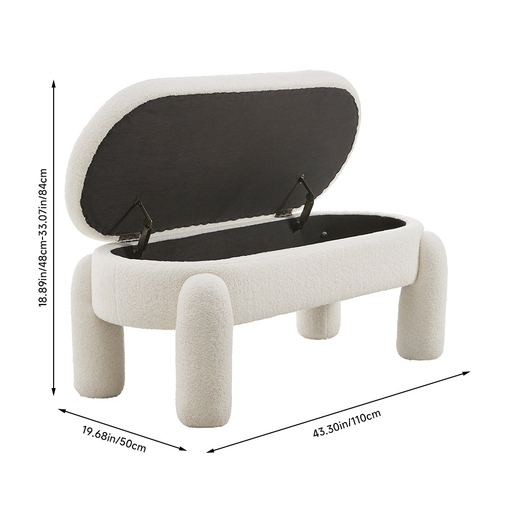 New White Teddy Fleece Upholstered Storage Bench Foot Rest