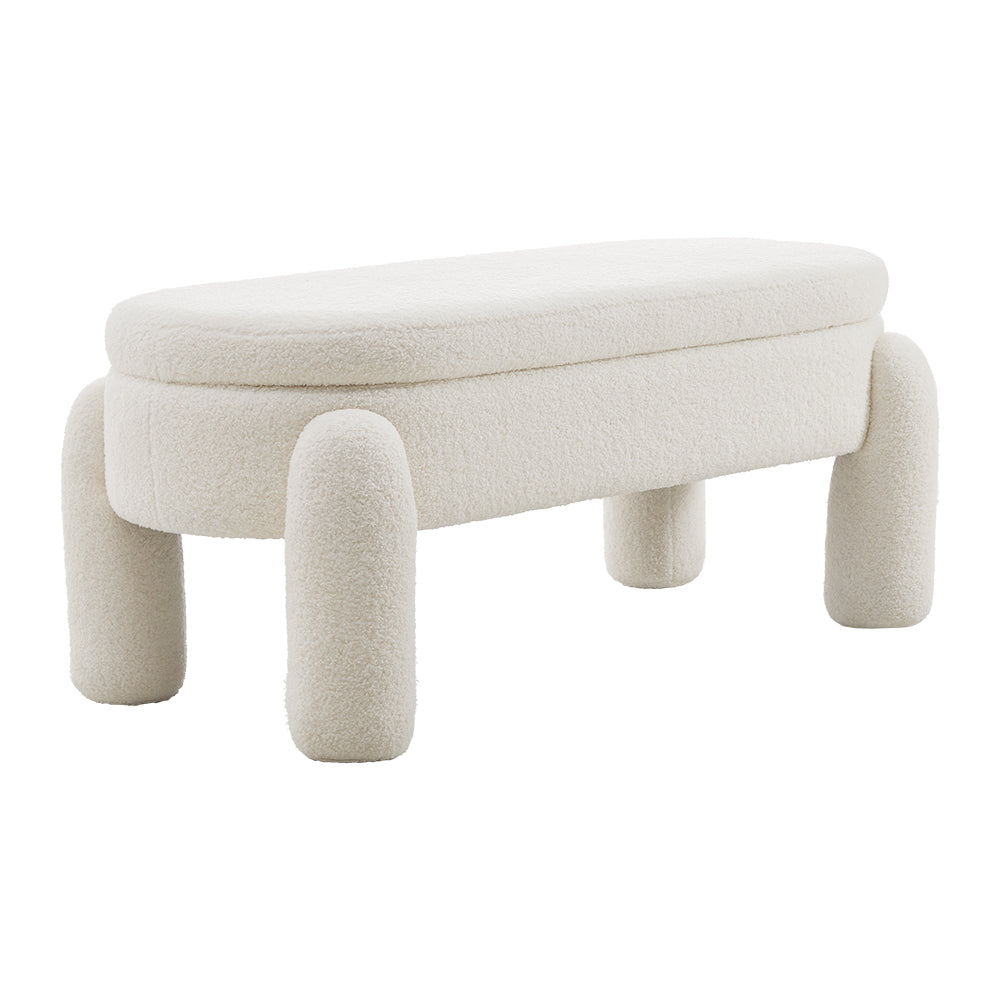 New White Teddy Fleece Upholstered Storage Bench Foot Rest