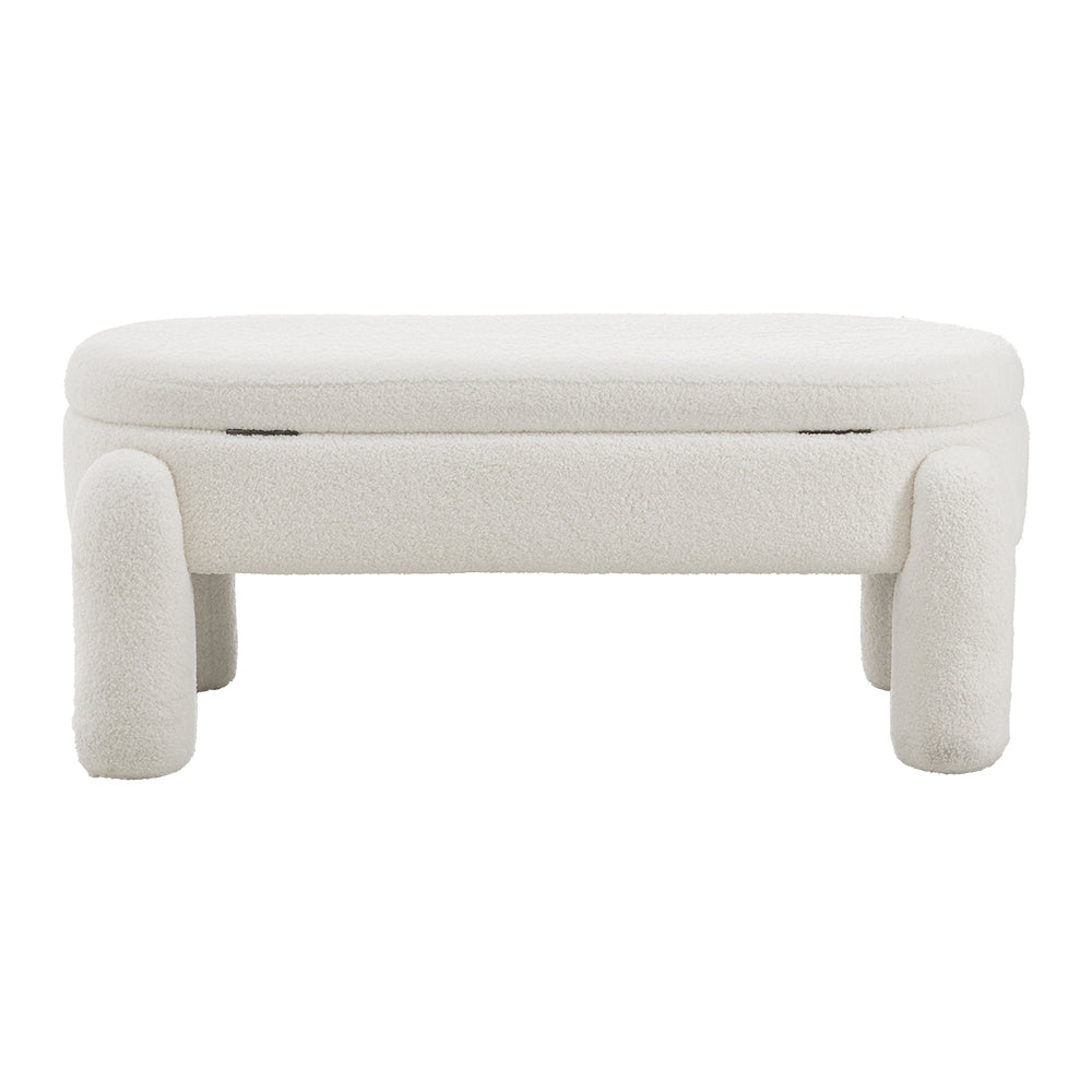 New White Teddy Fleece Upholstered Storage Bench Foot Rest