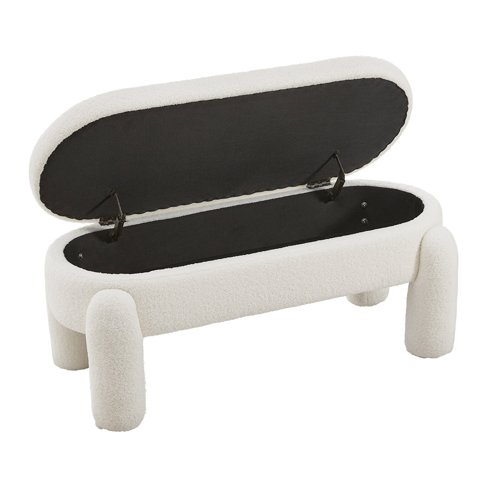 New White Teddy Fleece Upholstered Storage Bench Foot Rest