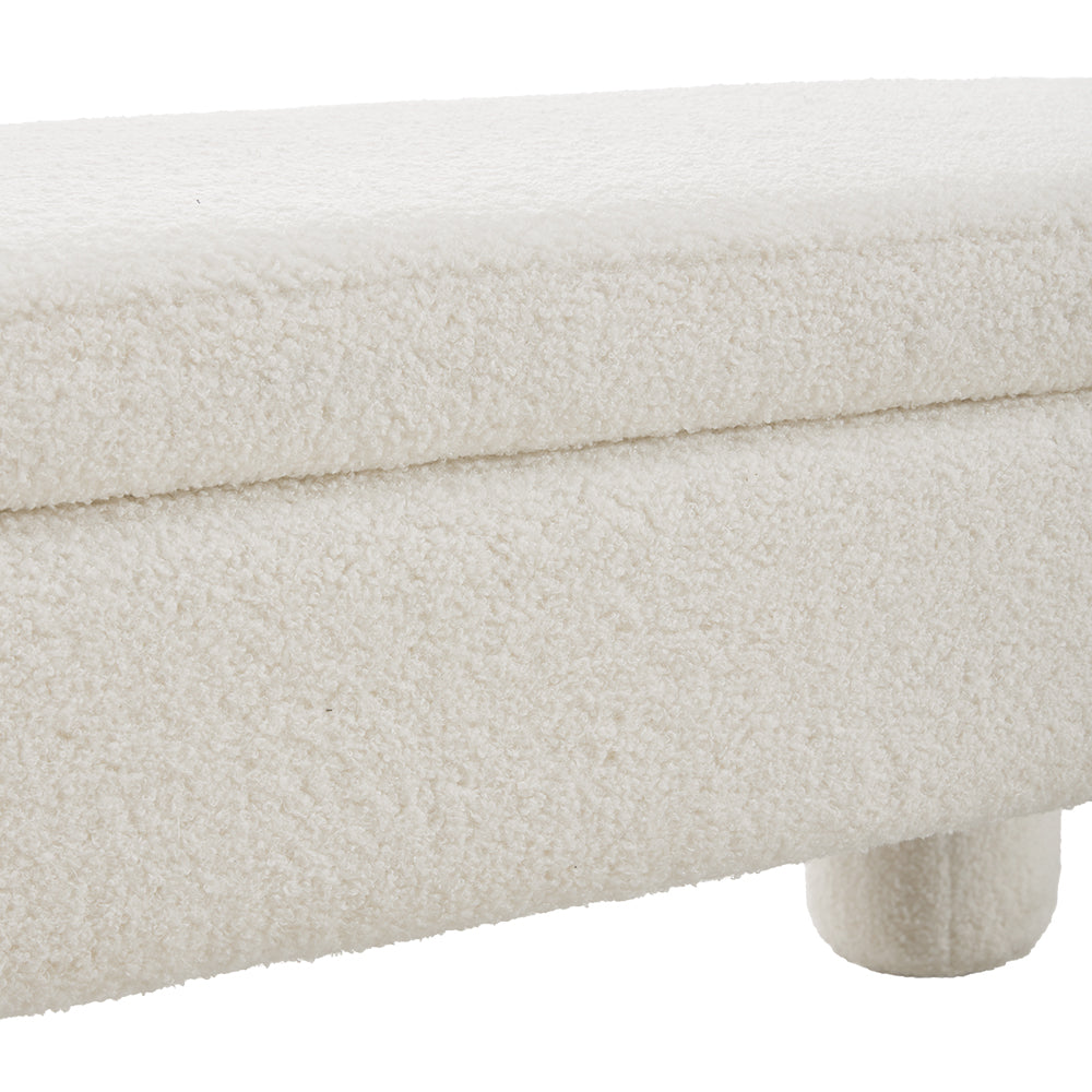 New White Teddy Fleece Upholstered Storage Bench Foot Rest